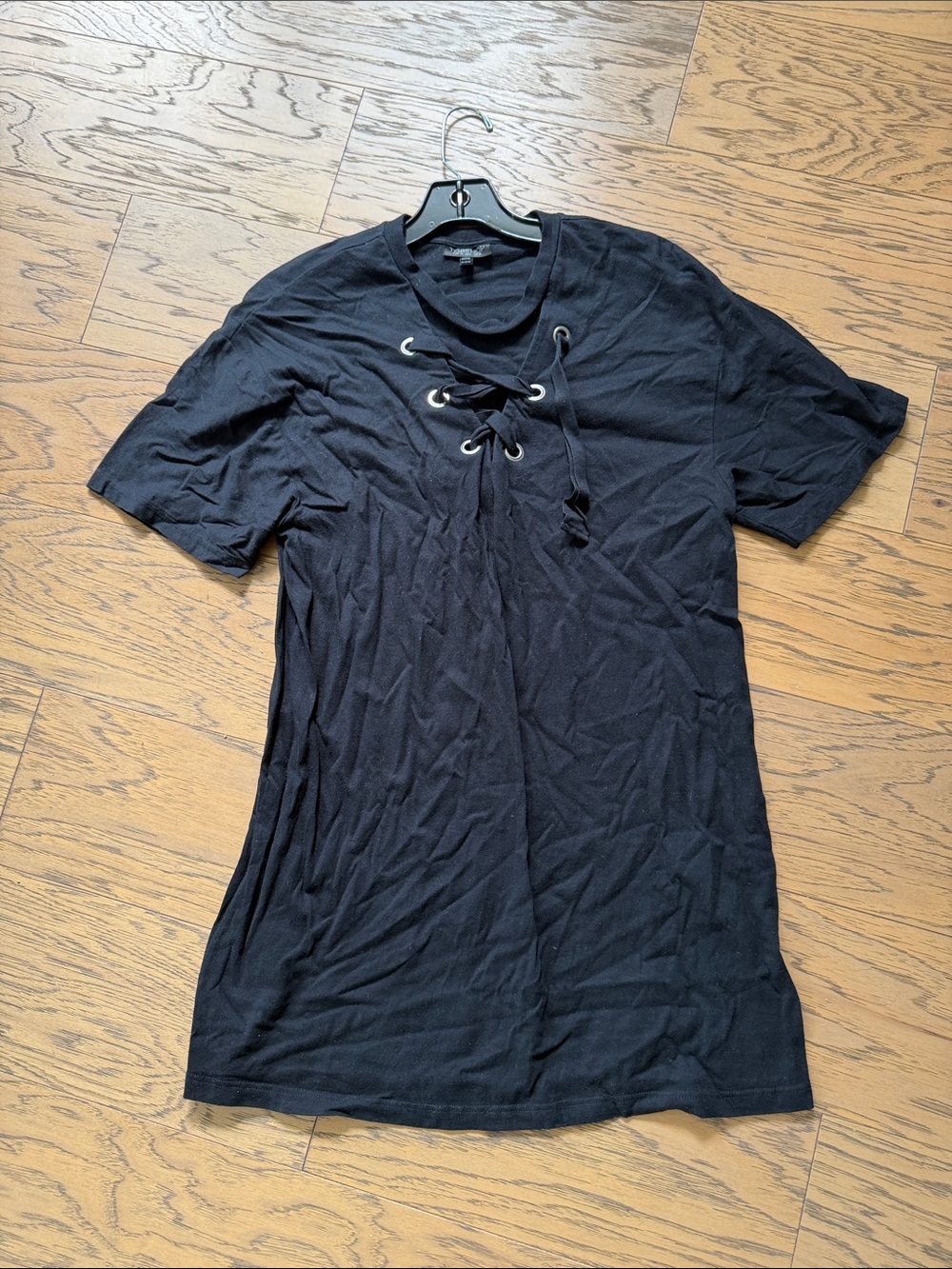 Topshop Black Short Sleeve Lace-Up Tee